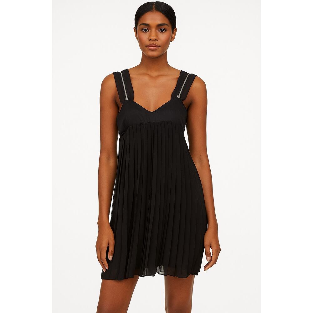 Honey Punch black pleated empire waist dress metal zipper shoulder straps small